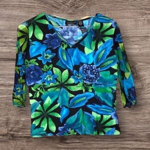 LE MIEUX STUDIO GUC WOMENS FLORAL TOP SHIRT BLOUSE SUMMER CASUAL OFFICE SIZE M